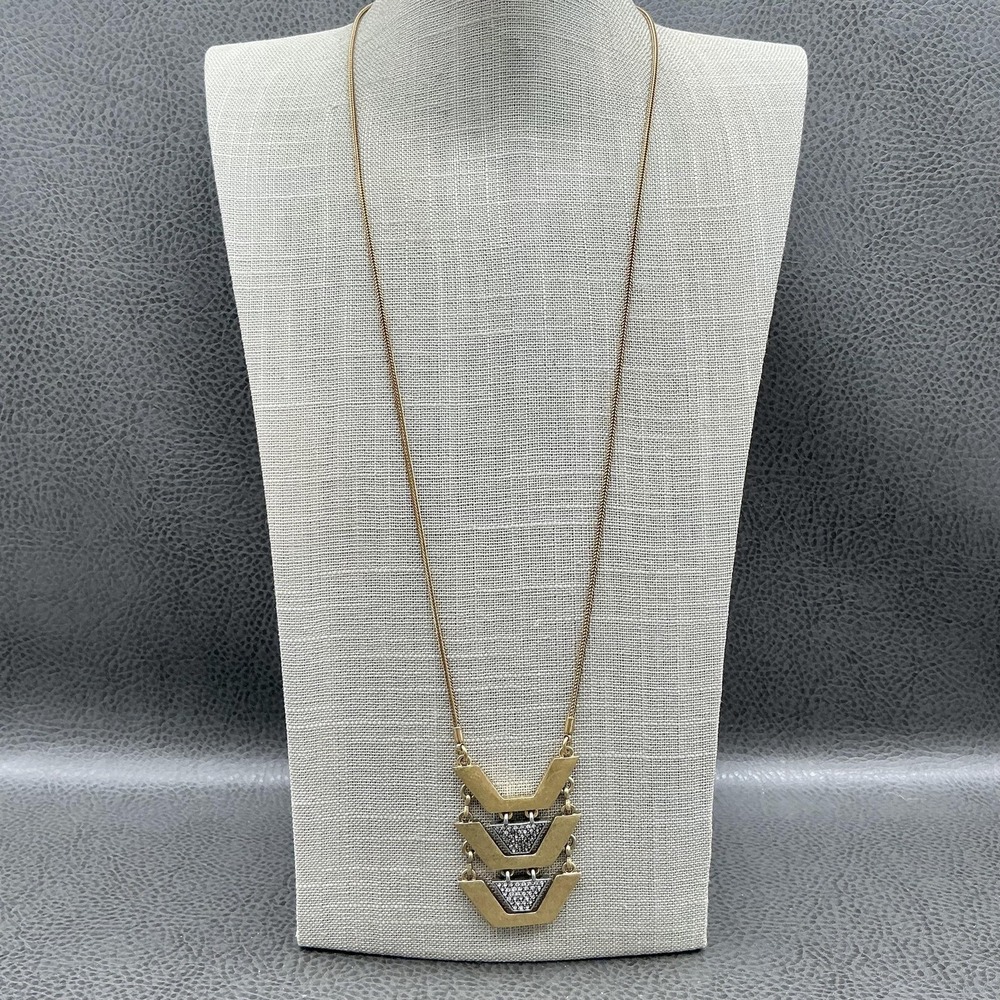 J. Crew Necklace Geometric Chevron Pavé Triangle Statement Pendant Gold Tone